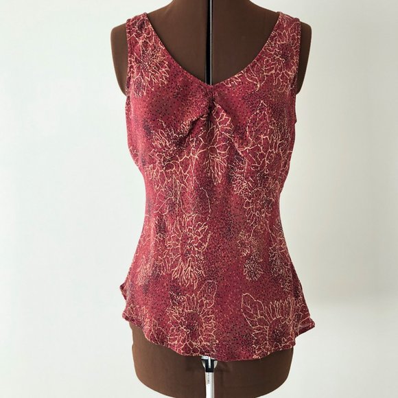 Burgandy Floral Silk Tank Top Size 12 - Picture 1 of 4